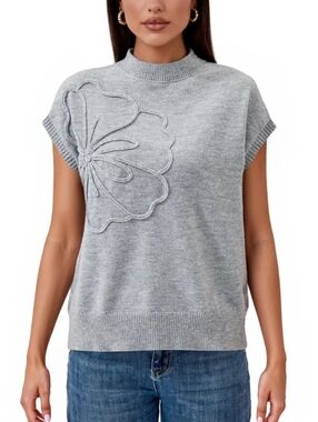 Pretty Garden Women's Grey Flower Mock neck Sweater